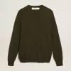 Herrenpullover mit Rundhalsausschnitt aus militärgrüner Baumwolle