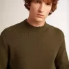 Herrenpullover mit Rundhalsausschnitt aus militärgrüner Baumwolle