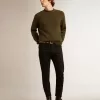 Herrenpullover mit Rundhalsausschnitt aus militärgrüner Baumwolle