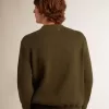 Herrenpullover mit Rundhalsausschnitt aus militärgrüner Baumwolle