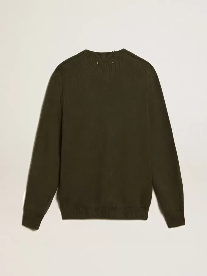 Herrenpullover mit Rundhalsausschnitt aus militärgrüner Baumwolle
