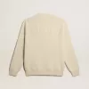 Herrenpullover mit Rundhalsausschnitt aus panamafarbener Baumwolle mit Logo auf der Rückseite