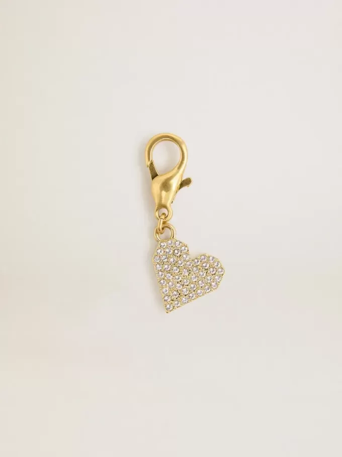 Herzförmiger Anhänger aus goldfarbenem Messing mit Kristallen