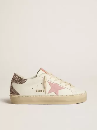 Hi Star aus weißem Leder mit rosa Wildlederstern und rosa Glitzer-Fersenlasche