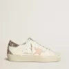 Hi Star aus weißem Nappaleder mit rosa Lederstern und glitzernder Fersenlasche