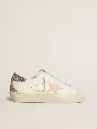 Hi Star aus weißem Nappaleder mit rosa Lederstern und glitzernder Fersenlasche