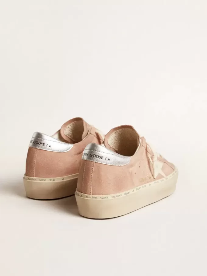 Hi Star für Damen aus rosa Wildleder mit cremefarbenem Stern und silberner Lederlasche an der Ferse