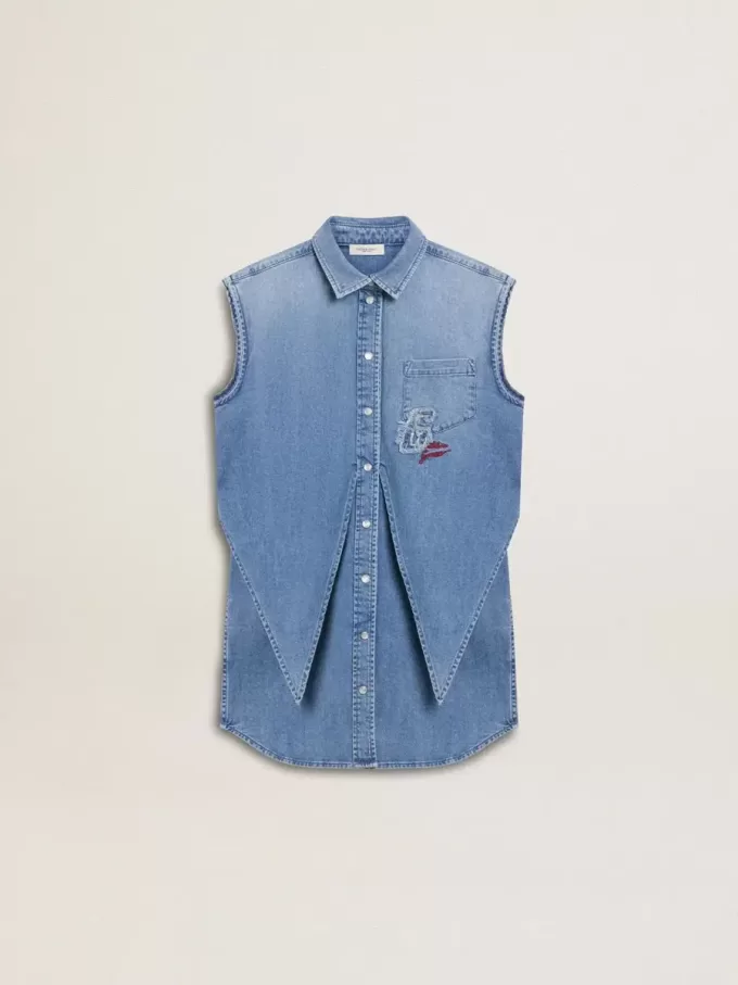 Jeanskleid für Mädchen mit Knoten vorne und Stickerei