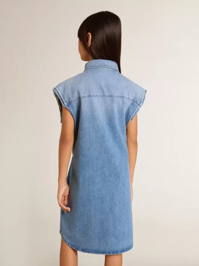 Jeanskleid für Mädchen mit Knoten vorne und Stickerei