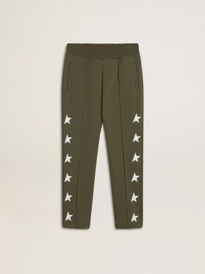 Jogginghose für Jungen in Militärgrün mit weißen Sternen