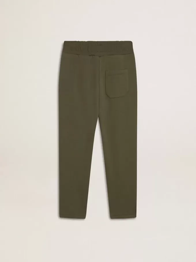 Jogginghose für Jungen in Militärgrün mit weißen Sternen
