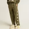 Jogginghose für Jungen in Militärgrün mit weißen Sternen