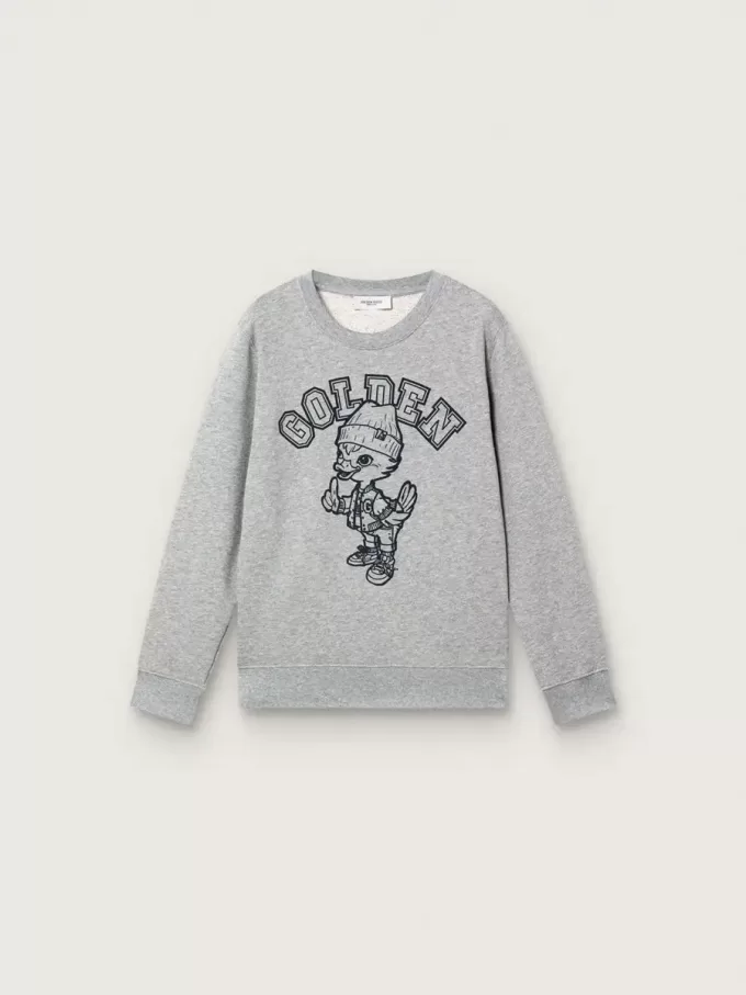 Journey Sweatshirt mit Rundhalsausschnitt für Jungen aus grau melierter Baumwolle mit Maskottchen-Print Journey Sweatshirt mit Rundhalsausschnitt für Jungen aus grau melierter Baumwolle mit Maskottchen-Print