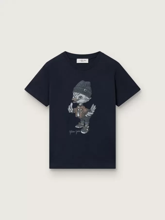 Journey T-Shirt für Jungen aus blauem Baumwolljersey mit digitalem Maskottchen-Print Journey T-Shirt für Jungen aus blauem Baumwolljersey mit digitalem Maskottchen-Print