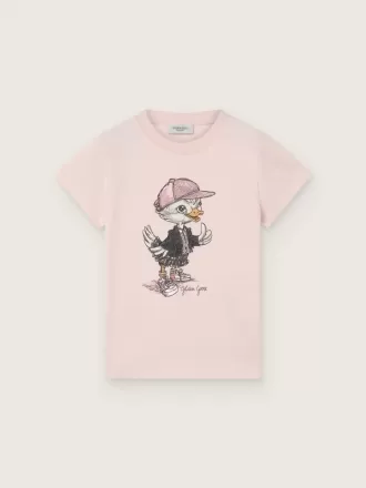 Journey T-Shirt für Mädchen aus rosa Baumwolljersey mit digitalem Maskottchen-Print