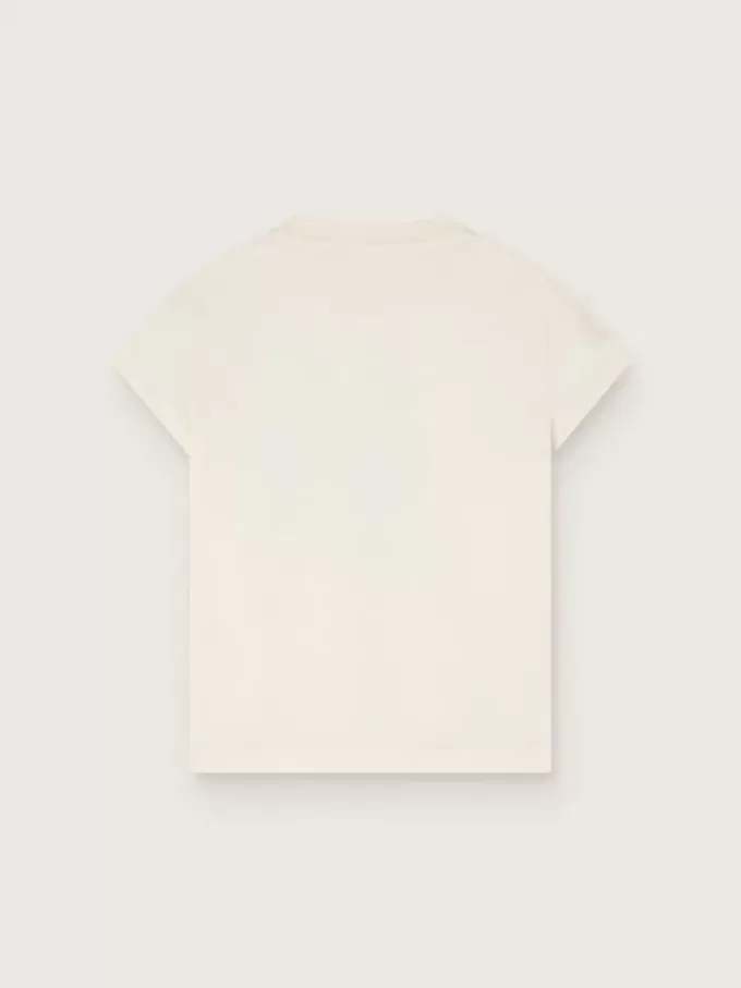 Journey T-Shirt für Mädchen aus weißem Baumwolljersey mit digitalem Maskottchen-Print und Kristallapplikationen