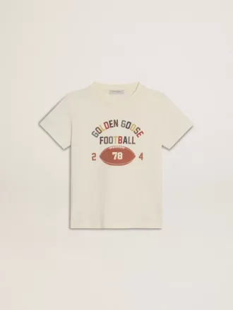 Jungen-T-Shirt in Used-Weiß mit mehrfarbigem Schriftzug