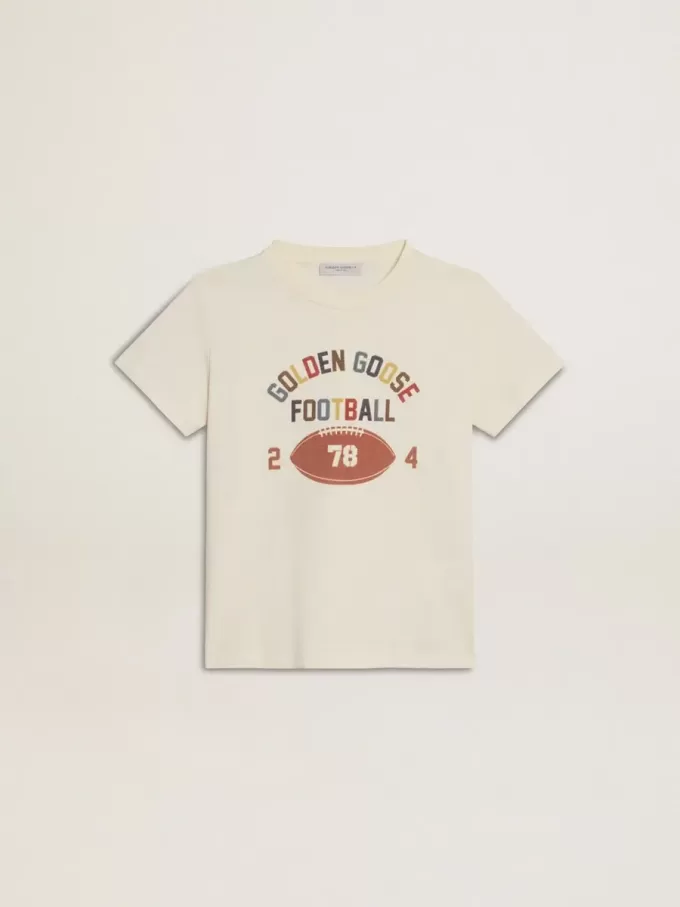 Jungen-T-Shirt in Used-Weiß mit mehrfarbigem Schriftzug