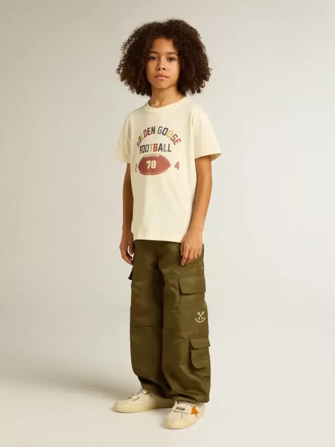 Jungen-T-Shirt in Used-Weiß mit mehrfarbigem Schriftzug