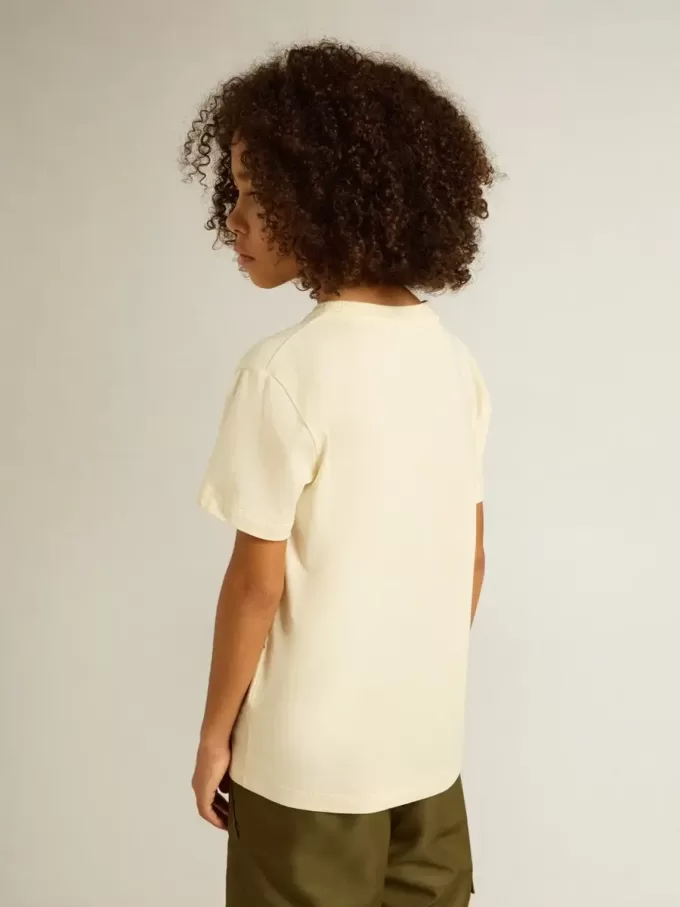 Jungen-T-Shirt in Used-Weiß mit mehrfarbigem Schriftzug
