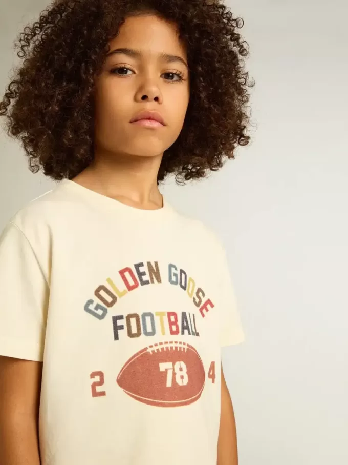 Jungen-T-Shirt in Used-Weiß mit mehrfarbigem Schriftzug