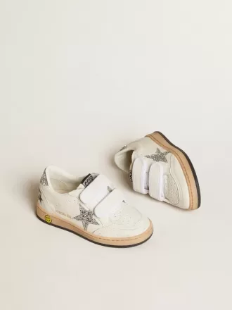 Junior Ball Star aus Nappa mit silbernem Glitzerstern und Fersenlasche