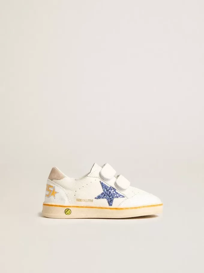 Junior Ball Star mit blauem Glitzerstern und beigem Wildleder-Fersenlasche
