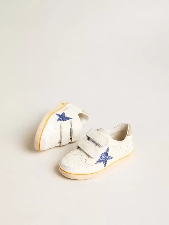 Junior Ball Star mit blauem Glitzerstern und beigem Wildleder-Fersenlasche
