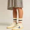 Junior Ball Star mit blauem Glitzerstern und beigem Wildleder-Fersenlasche