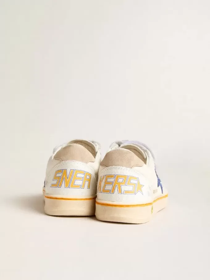 Junior Ball Star mit blauem Glitzerstern und beigem Wildleder-Fersenlasche