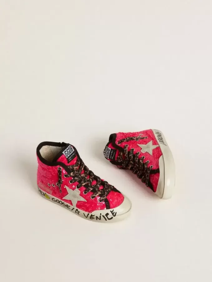 Junior Francy mit Pailletten, eisgrauem Wildlederstern und Schnürsenkeln mit Animal-Print