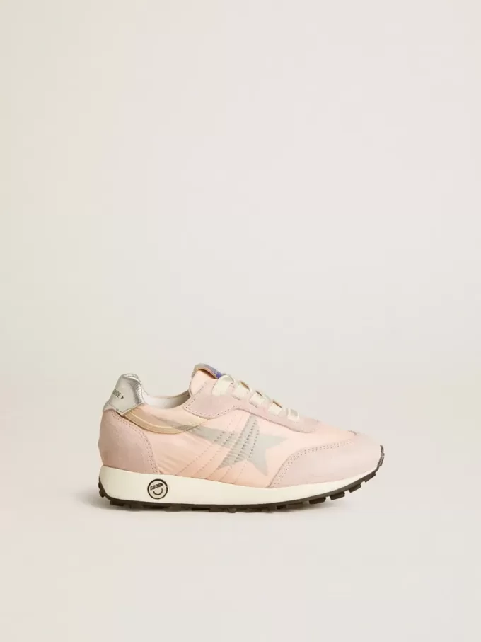 Junior Marathon aus rosa Nylon mit aufgedrucktem Stern und Lederlasche an der Ferse
