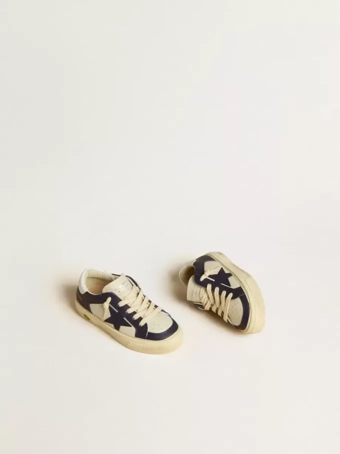 Junior May aus weißem und blauem Leder mit Lederstern und Fersenlasche
