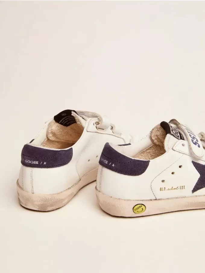 Junior Old School aus weißem Leder mit blauem Wildlederstern und Fersenlasche