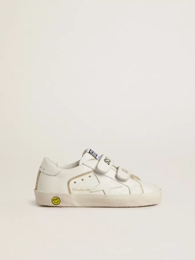 Junior Old School aus weißem Leder mit goldenen Details