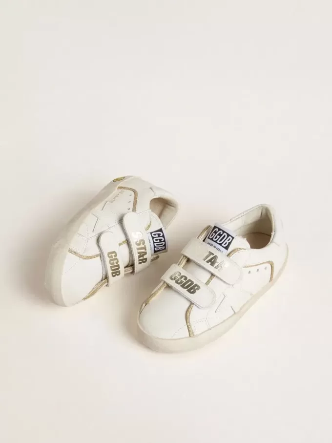 Junior Old School aus weißem Leder mit goldenen Details