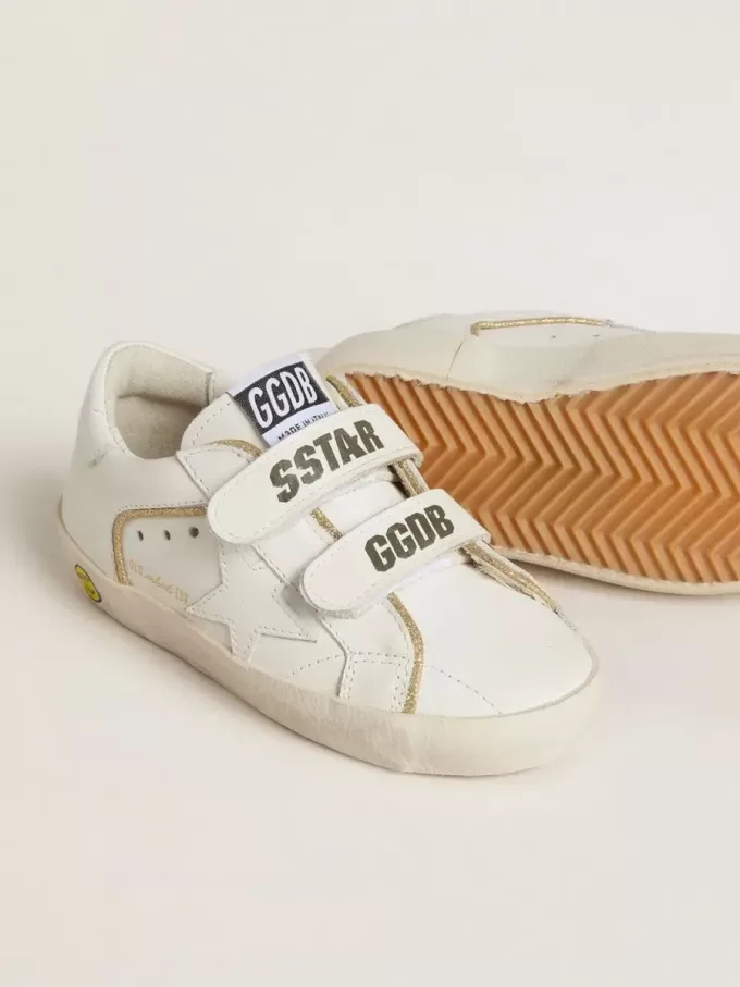 Junior Old School aus weißem Leder mit goldenen Details