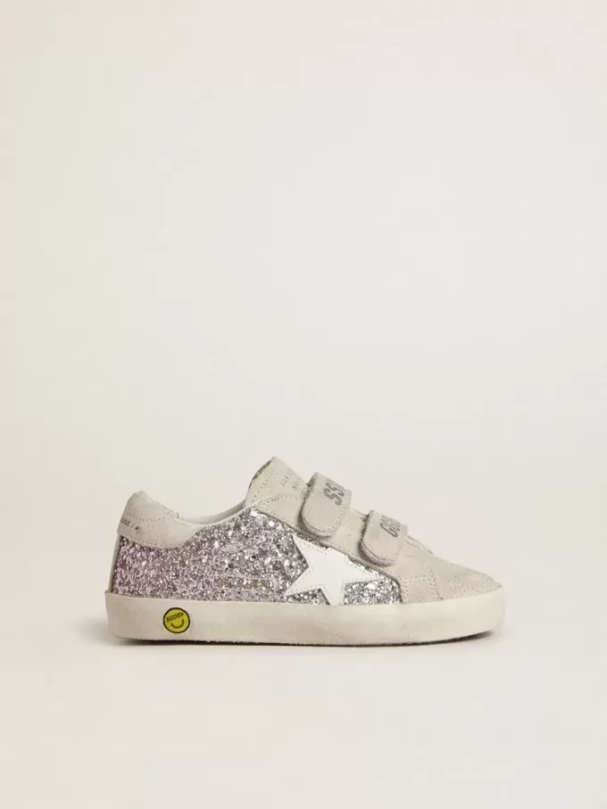 Junior Old School in Silber und Pink mit Glitzer und weißem Lederstern
