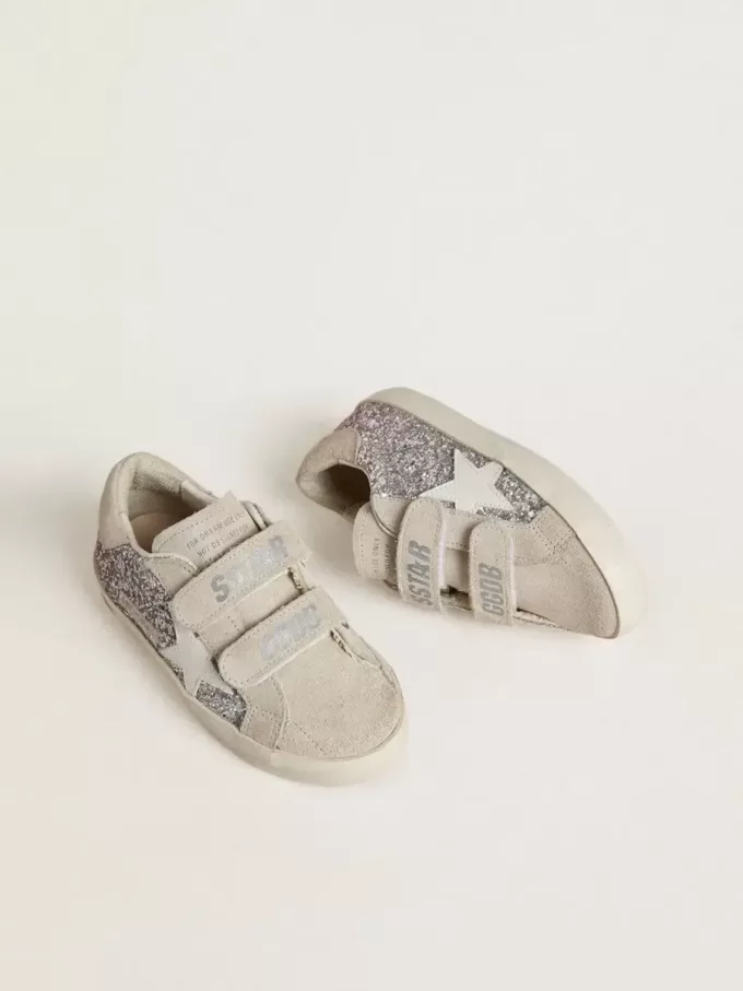 Junior Old School in Silber und Pink mit Glitzer und weißem Lederstern