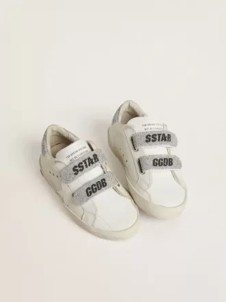 Junior Old School mit silberner Fersenlasche und Riemen aus Swarovski-Kristallen