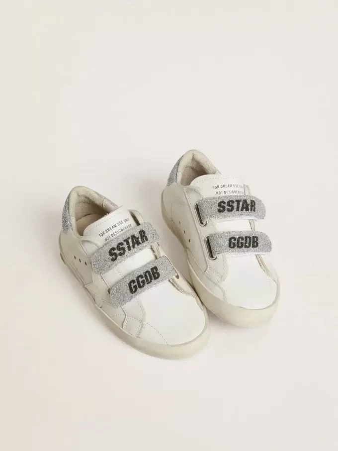 Junior Old School mit silberner Fersenlasche und Riemen aus Swarovski-Kristallen