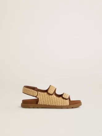 Junior-Sandalen „Noa” aus beigem Raffia und braunem Leder