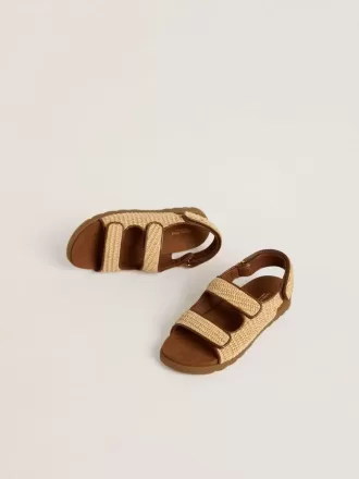 Junior-Sandalen „Noa” aus beigem Raffia und braunem Leder