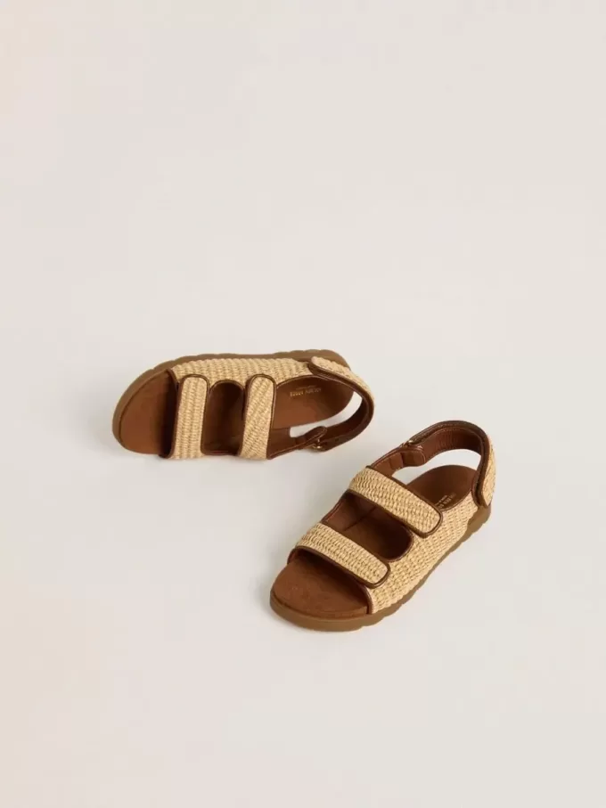 Junior-Sandalen „Noa” aus beigem Raffia und braunem Leder