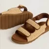 Junior-Sandalen „Noa” aus beigem Raffia und braunem Leder