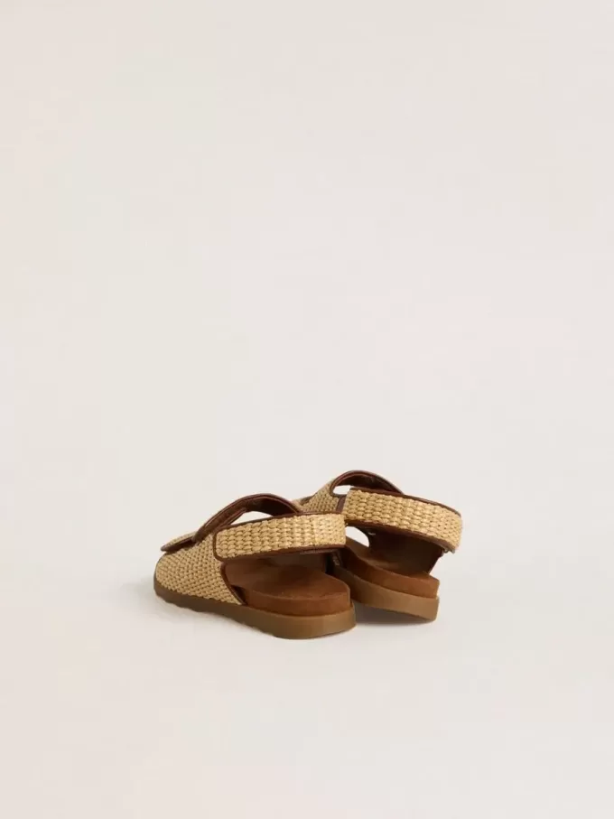 Junior-Sandalen „Noa” aus beigem Raffia und braunem Leder