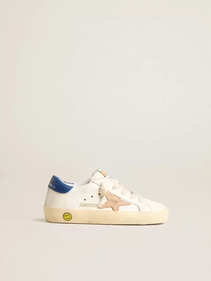 Junior Super-Star aus Nappaleder mit beigem Stern und blauer Fersenlasche Junior Super-Star aus Nappaleder mit beigem Stern und blauer Fersenlasche