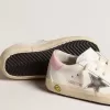 Junior Super-Star aus weißem Leder mit silbermetallischem Stern und rosa Fersenlasche