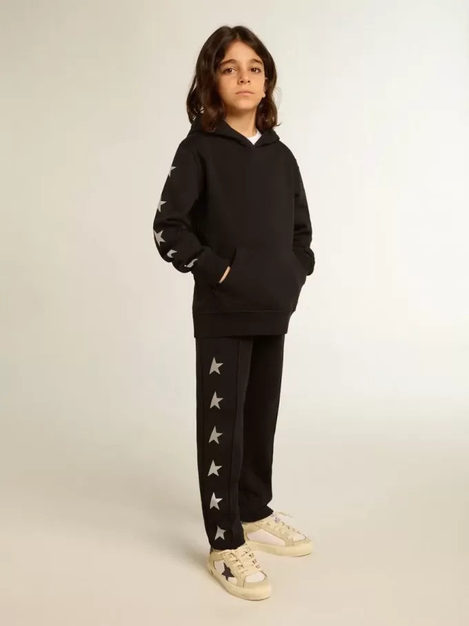 Kapuzensweatshirt für Jungen in Schwarz mit kontrastierenden silbernen Sternen