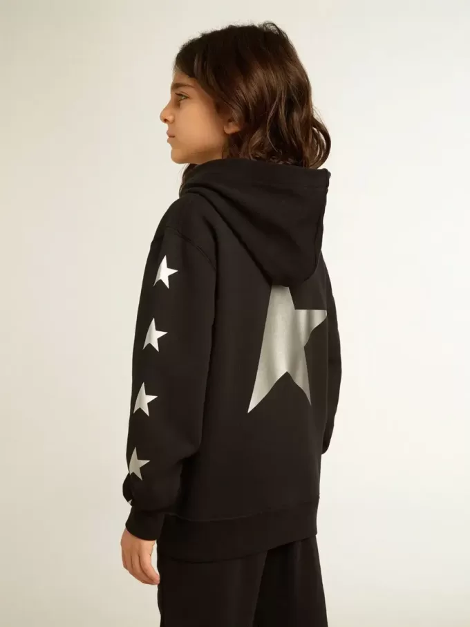 Kapuzensweatshirt für Jungen in Schwarz mit kontrastierenden silbernen Sternen